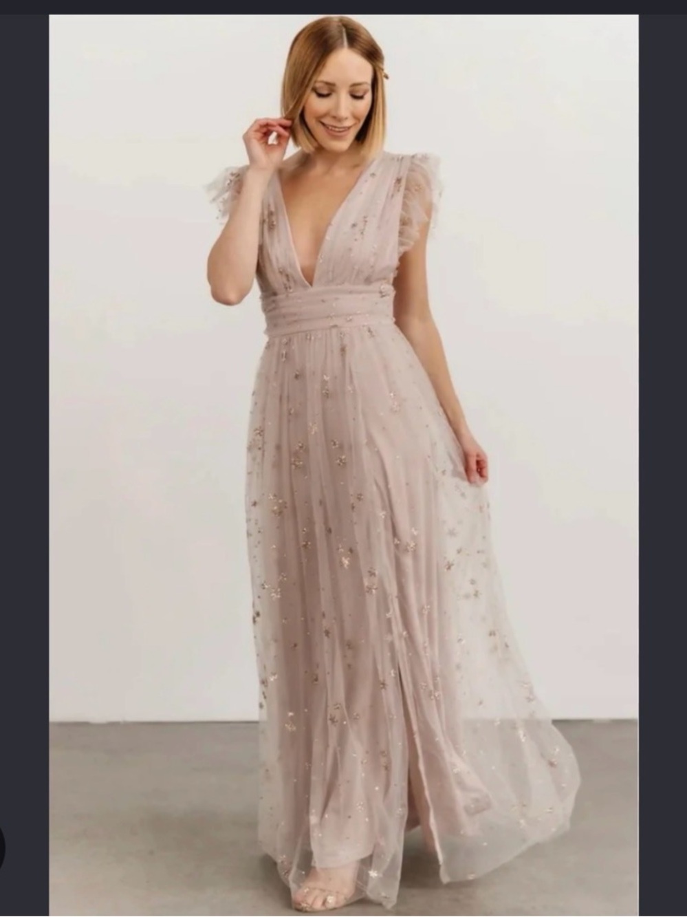 Baltic Born Blush Star-Embellished Tulle Maxi Dress
